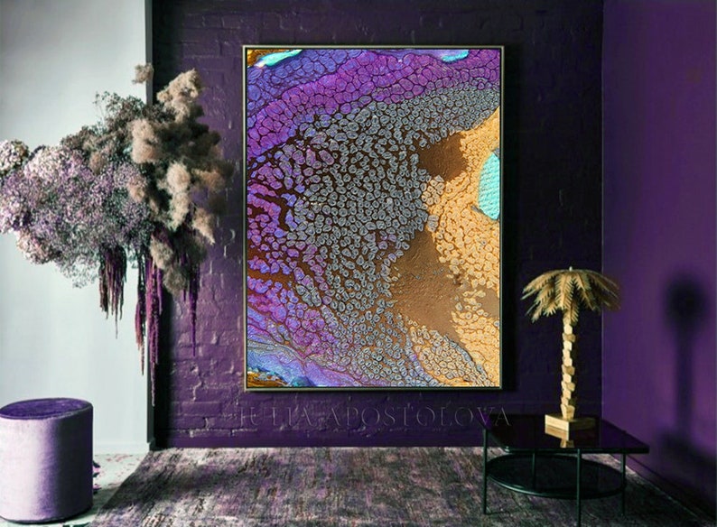Canvas Wall Art Abstract Print Purple Painting Gold Abstract Huge Wall Art Modern Painting Abstract Canvas Purple Large Home Decor image 1