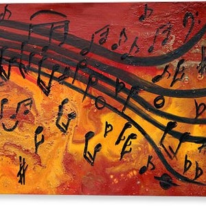 Abstract Print, Musical Notes, Music painting, Abstract music art print, Modern Art Print on Canvas, Orange, Yellow, Black, Large Wall Decor image 4