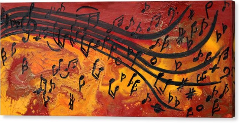 Abstract Print, Musical Notes, Music painting, Abstract music art print, Modern Art Print on Canvas, Orange, Yellow, Black, Large Wall Decor image 4