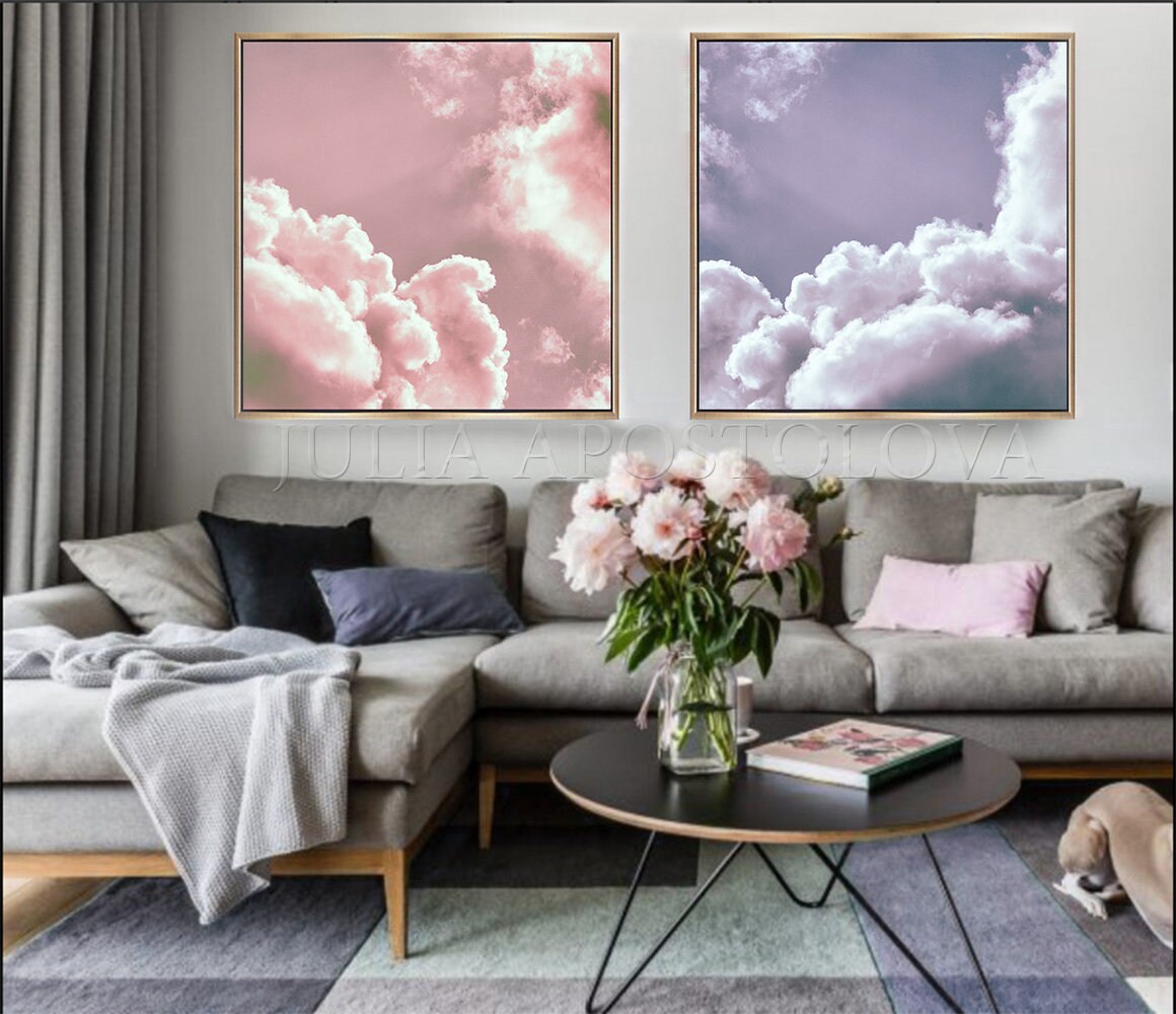 Pink Cloud Wall Art Large Cloud Paintings Dreamy Wall Art Etsy