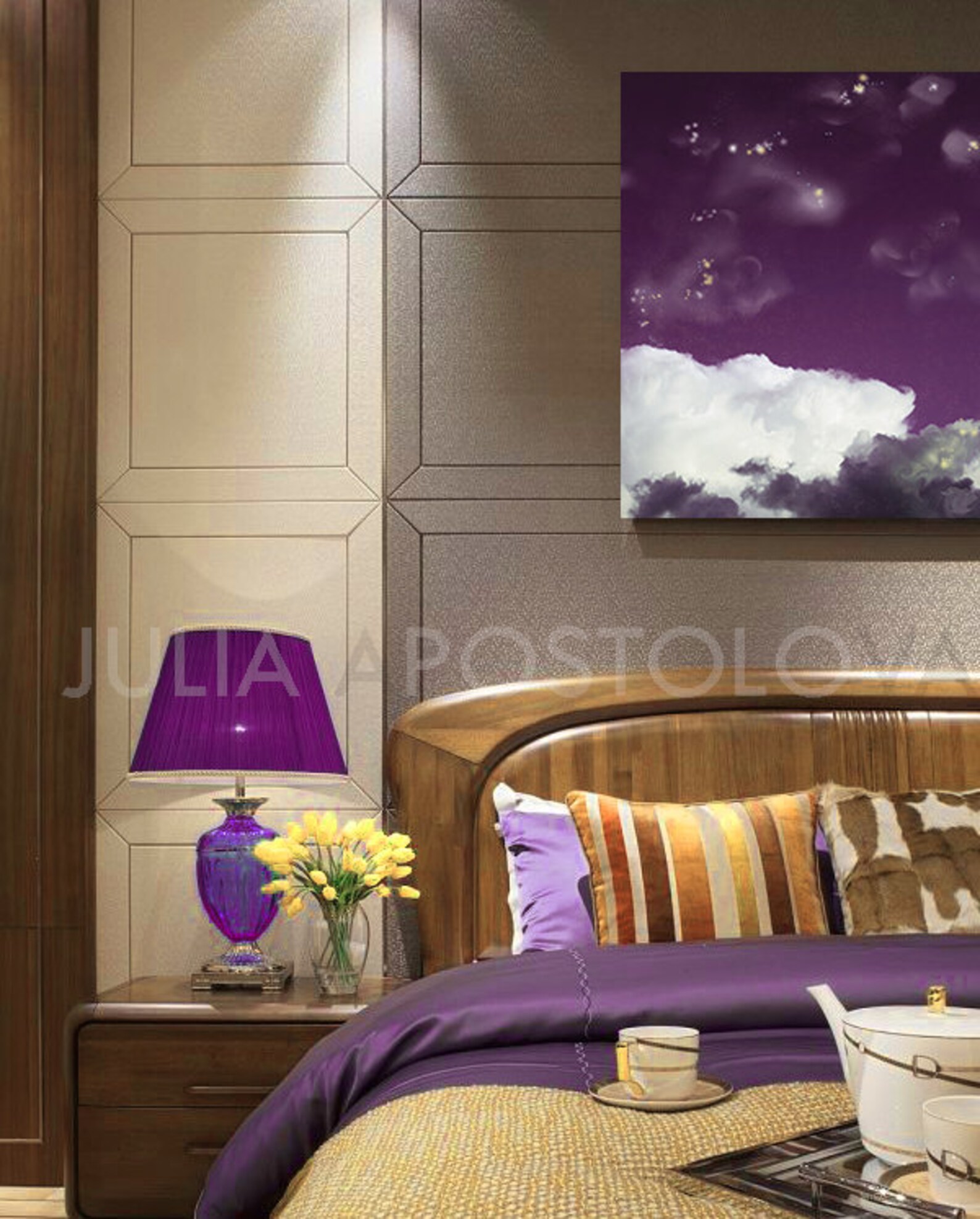 Dark Purple Wall Art Cloud Painting Large Wrapped Canvas Etsy