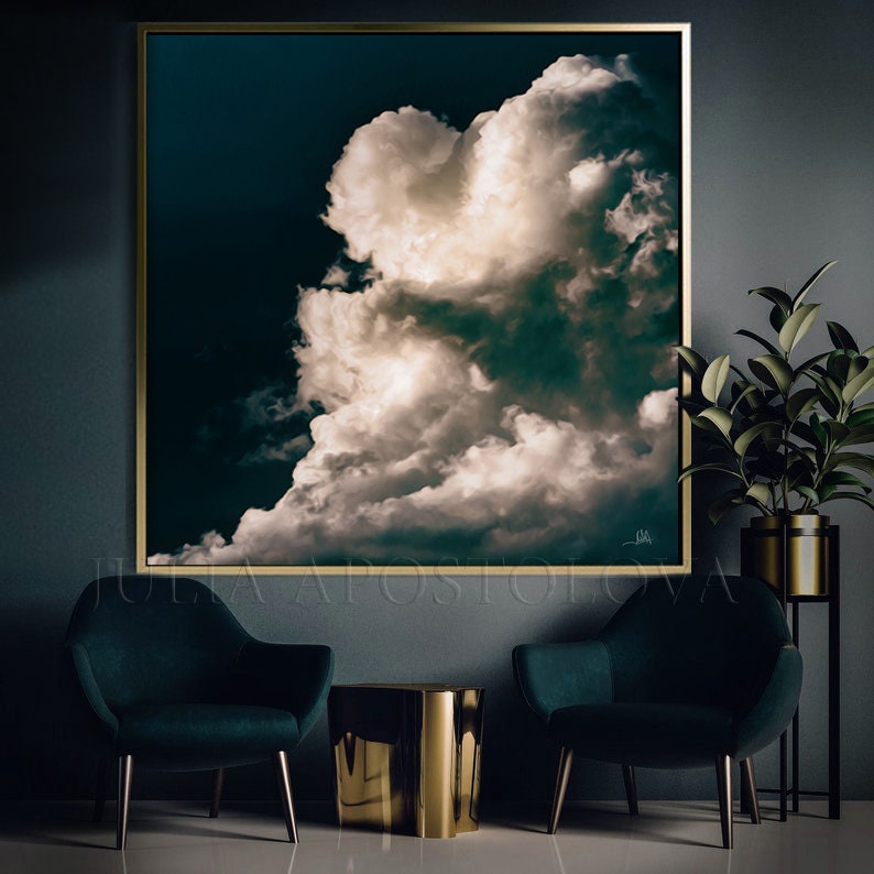 Stormy Cloud Dark Teal Wall Art Cloud Painting Print on Canvas ...