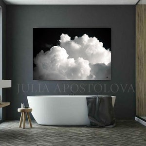 80'' CLOUD PAINTING Black and White Cloud Wall Art Minimalist Painting Print Abstract Cloud Canvas & Large Wall Art Modern Painting by Julia image 9