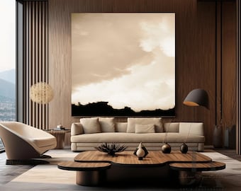 Champagne Clouds Beige Wall Art Neutral Cloud Painting Print on Canvas Oversized Art for Nordic Modern or Boho Decor by Julia Apostolova