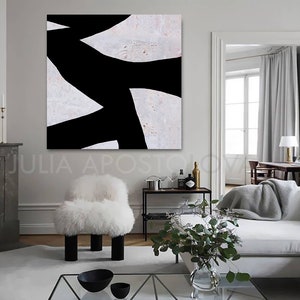 Set of 2 Wall Art Black White Painting Geometric Art Canvas - Etsy
