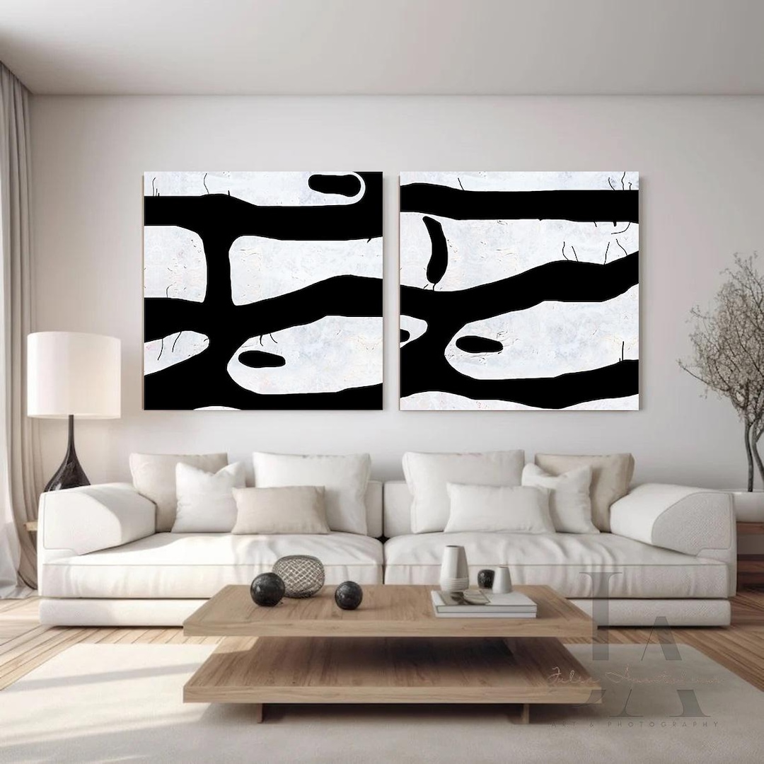 Modern Black and White Wall Art Abstract Paintings Set of Two Ready to ...
