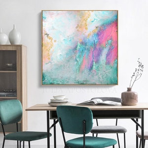 Teal Gold and Pink Abstract Art - Large Gold Leaf Painting Texture ...