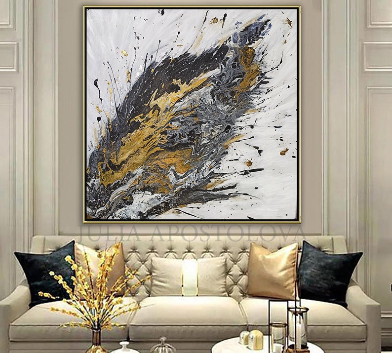 Black White Gold Leaf Art, ORIGINAL PAINTING, Abstract Painting, Gold Silver Leaf Art Extra Large Art Contemporary Art Luxury Wall Art Decor image 6