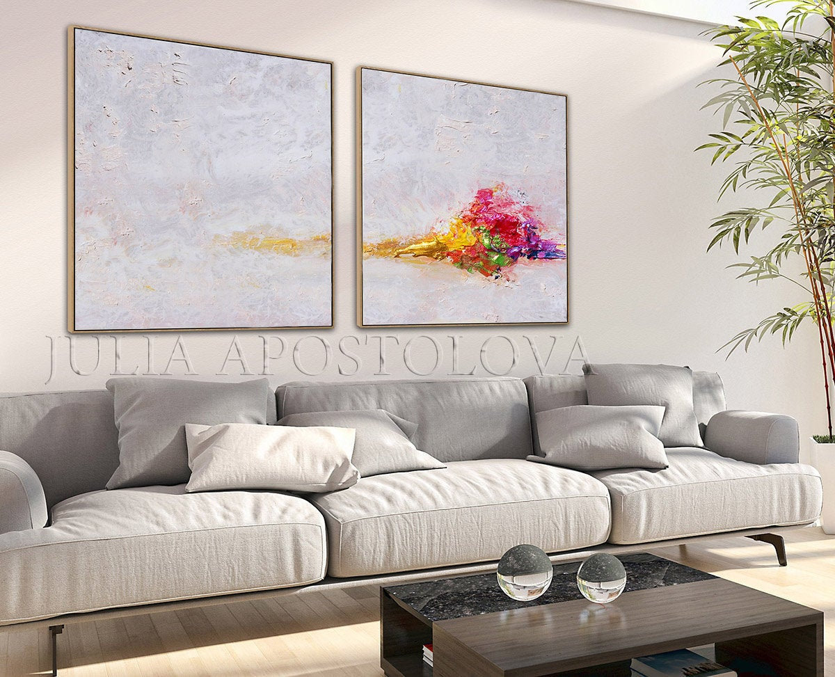 Huge Wall Art White Painting with Frames White Abstract Art Etsy