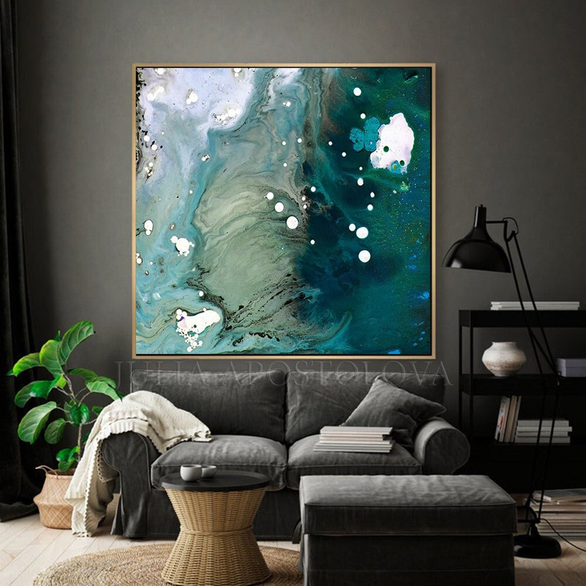 Large Wall Art Teal Painting Minimalist Wall Art Etsy