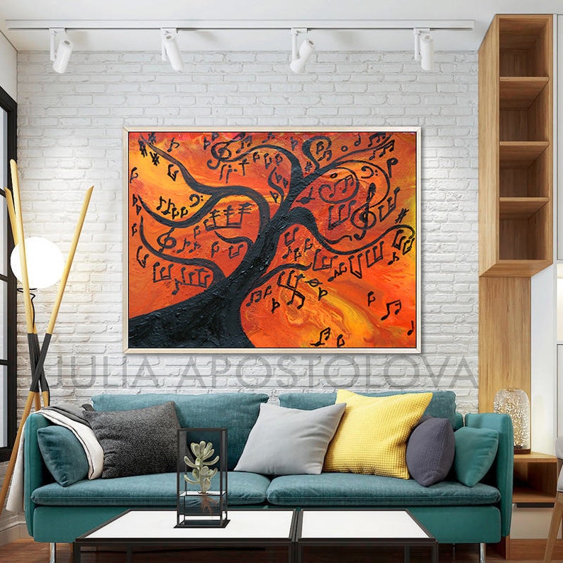 Music Painting Abstract Music Wall Art Musical Notes Musical Tree Modern Canvas Gift for Musician Large Wall Art Print Music Gift for Him image 2