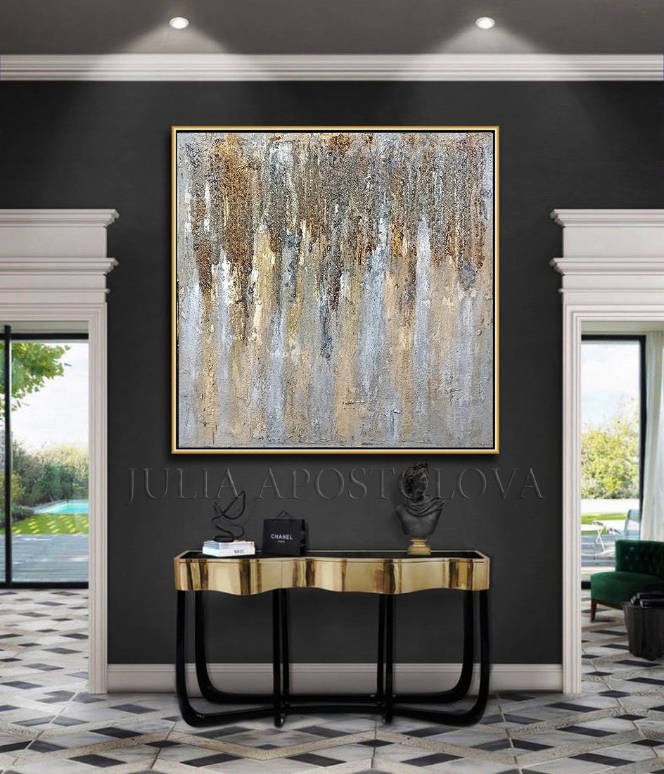 Large Textured Painting Abstract Gold Silver Wall Art -  UK