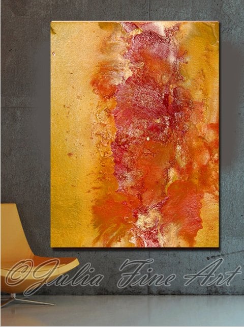 Abstract Print, Yellow Orange Gold Modern Wall Decor, Canvas Painting ...
