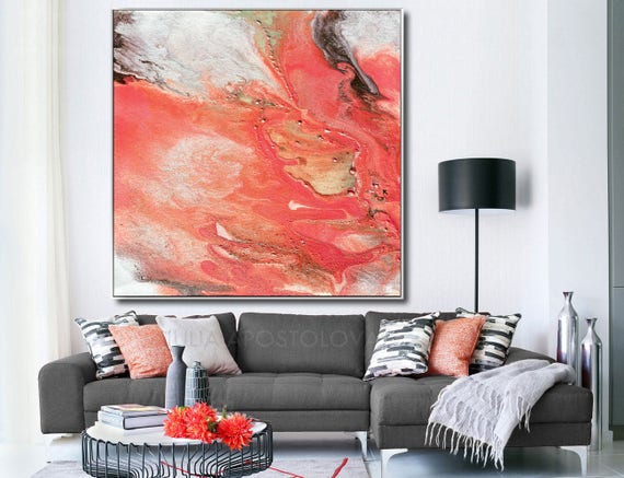 Large Watercolor Art, Coral Print, Salmon Color Decor, Wall Art Canvas,  Peach Abstract Print, Large Wall Art, Julia Apostolova, French Touch - Etsy