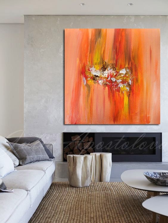 Orange Abstract Art, Minimalist Painting, Orange Wall Art