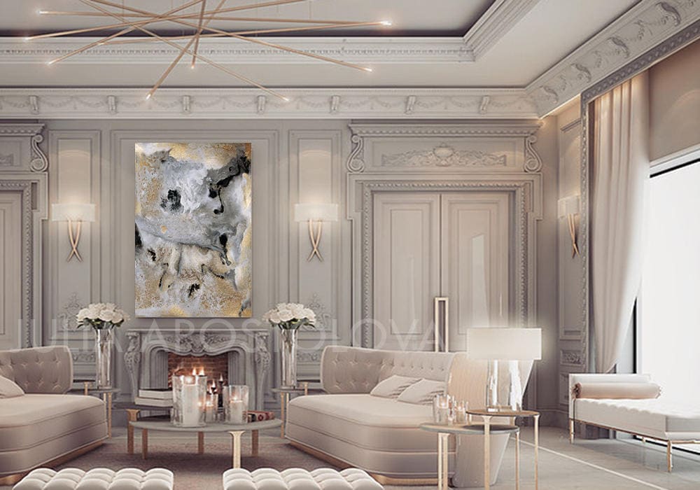 Grey and Gold Wall Art Black Gold Print Contemporary Art Etsy UK