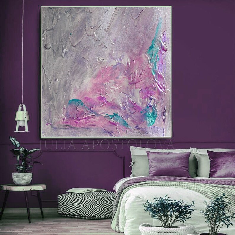 Large Abstract Wall Art Oil Painting Gray and Purple Wall Etsy