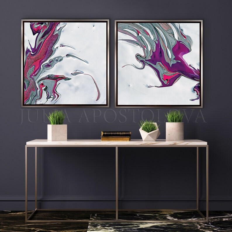 Large Abstract Canvas Art Modern Wall Art Print Set in White Purple Elegant Living Room Decor image 8