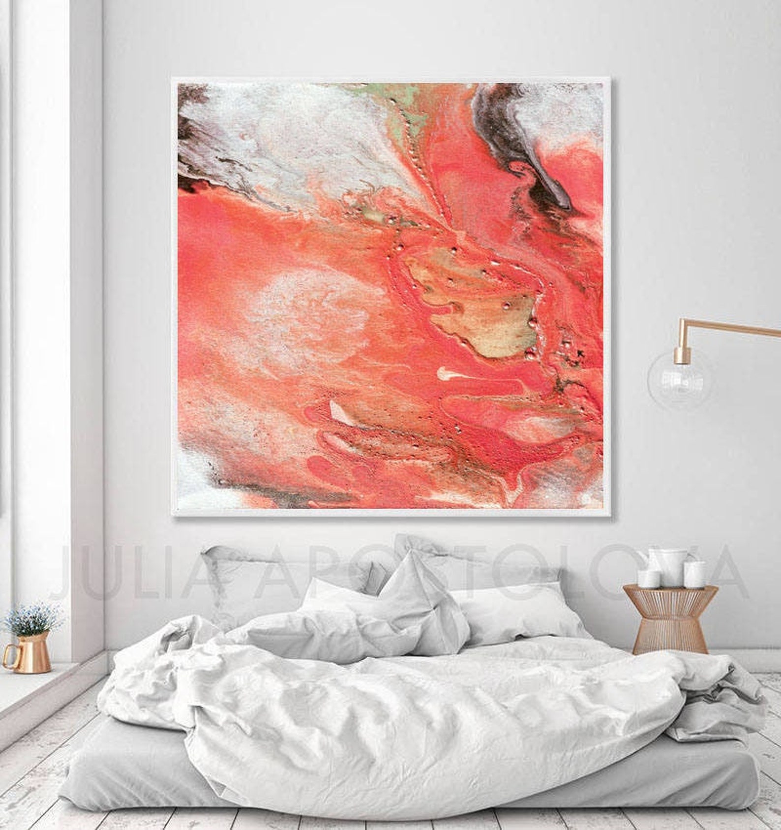 Large Watercolor Art Coral Print Salmon Color Decor Wall Etsy