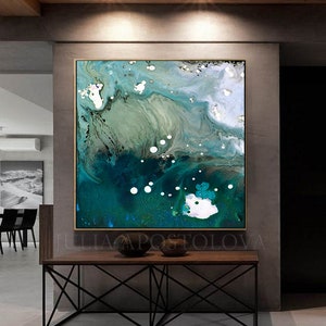 Teal Abstract Sea Painting Large Minimalist Art for Living Room Decor Blue Emerald Wall Art Pacific Velvet image 8