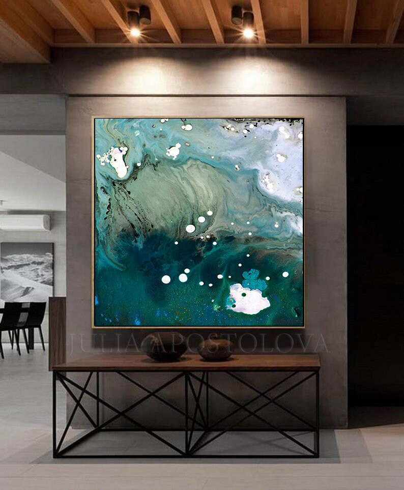 Teal Abstract Sea Painting Large Minimalist Art for Living Room Decor Blue Emerald Wall Art Pacific Velvet image 8
