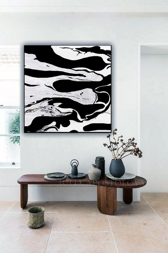 Black White Art Abstract Painting Print Large Wall Art Canvas by Julia Apostolova Black White Abstract Wall Art Contemporary Art 'Free Flow'