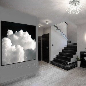 55'' BLACK WHITE ART Cloud Painting Minimalist Wall Art Cloud Canvas Print Abstract Large Cloud Art for Office Decor Trend Art Gift for Him image 4