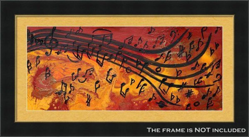 Abstract Print, Musical Notes, Music painting, Abstract music art print, Modern Art Print on Canvas, Orange, Yellow, Black, Large Wall Decor image 7