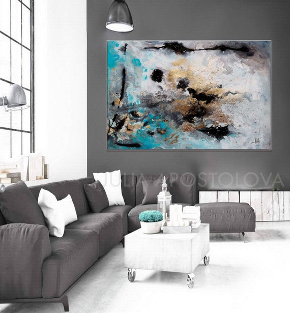 Rectangle Wall Art Gray Black Gold Teal Large Abstract - Teal And Black Wall Art Rectangle Wall Art Gray Black Gold Teal Large Abstract - Teal And Black Wall Art