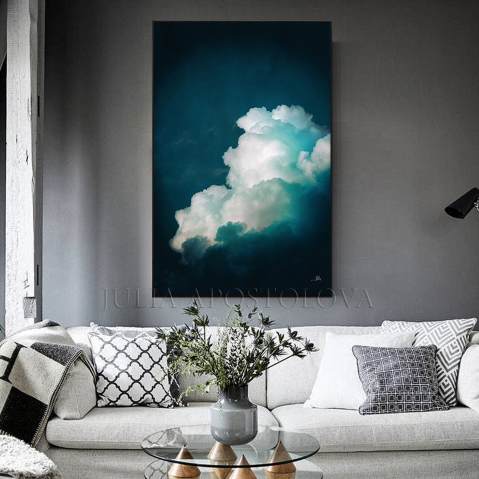 Cloud Painting Print Dark Teal Wall Art for Trending Decor Etsy