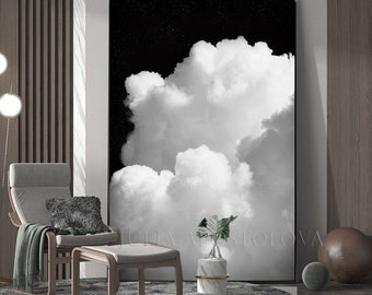 Cloud Canvas Painting Print, Black White Wall Art for Modern Trending Decor, Gift For Him, Cloud Wall Art Decor by Julia Apostolova