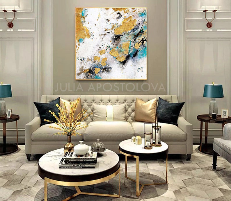 Gold Leaf Painting Black White Gold Art Abstract Painting Etsy UK