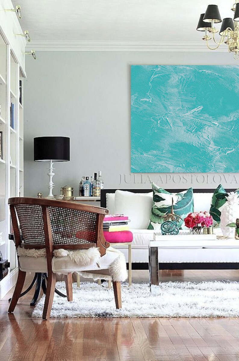 Turquoise Wall Art Minimalist Painting Zen Decor Abstract Etsy