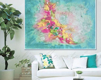 Tropical Abstract Painting, Hawaiian Beach, Topaz Turquoise Wall Art, Wall Decor, Abstract Beach Art, Teal Pastel, Caribbean Sea