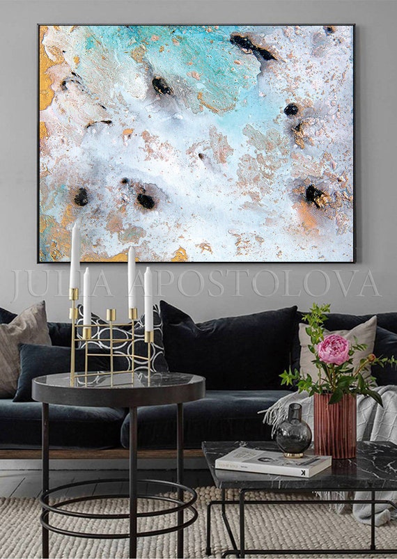 White Abstract Art with Gold Leaf White Wall Art Framed Etsy