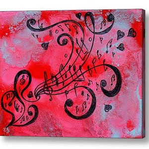 Abstract art music notes print on large canvas from Original Music Painting, pink black art wall decor, abstract music print, Gift for Her image 4