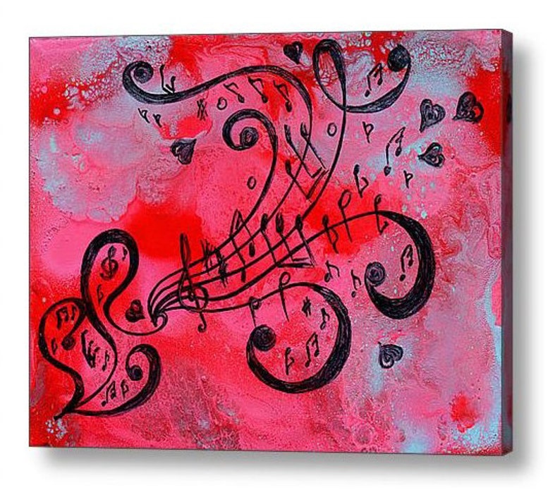 Abstract art music notes print on large canvas from Original Music Painting, pink black art wall decor, abstract music print, Gift for Her image 4