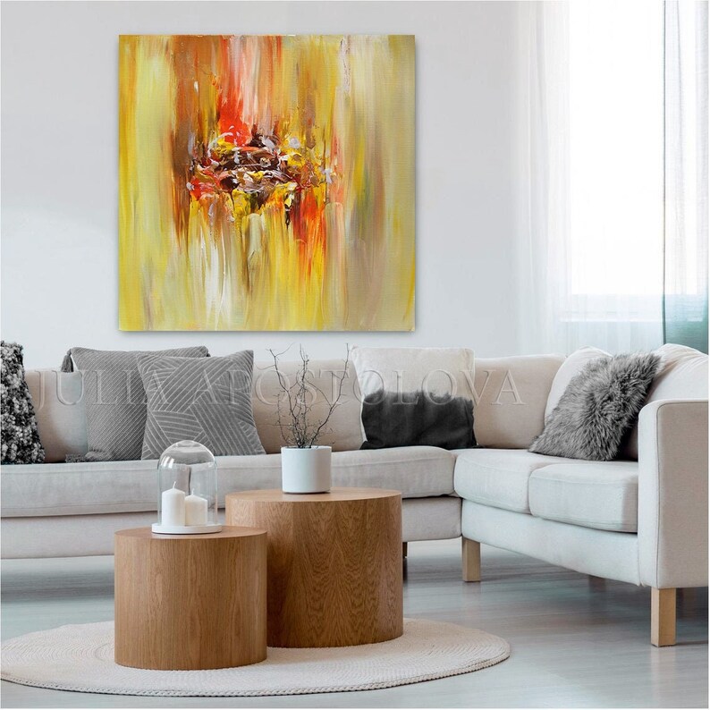 Bright Yellow Brown Art, Abstract Painting, Modern Boho Decor, Minimalist Art Boho Chic Style, Large Canvas Art by Julia Apostolova image 2