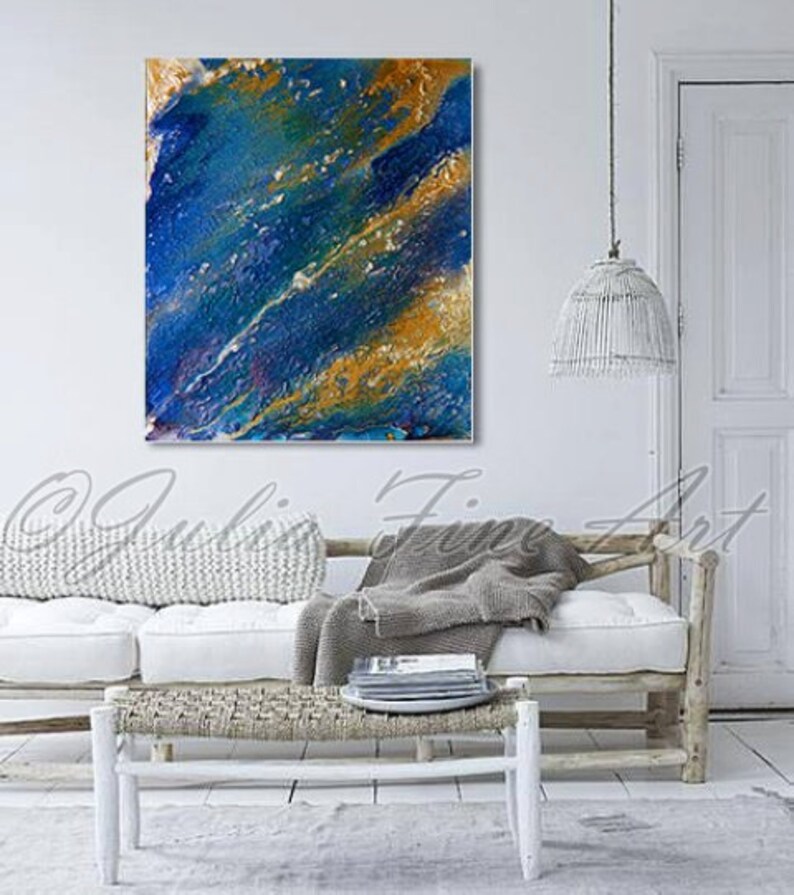 Navy and Gold Art Gold Leaf Abstract Canvas Art Print Navy Etsy