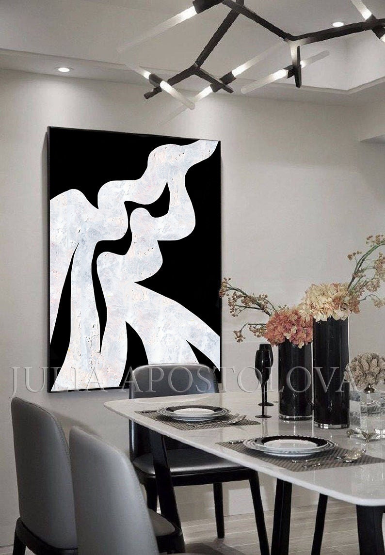 Black and White Huge Wall Art Paintings Abstract Canvas Set Etsy
