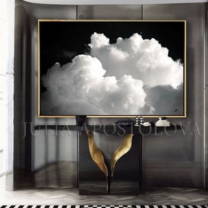 CLOUD GEMÄLDE Kunst, schwarz weiße Wolke Wandkunst, minimalistische Malerei Druck, abstrakte Wolke Leinwand Große Wandkunst, modernes Wohndekor