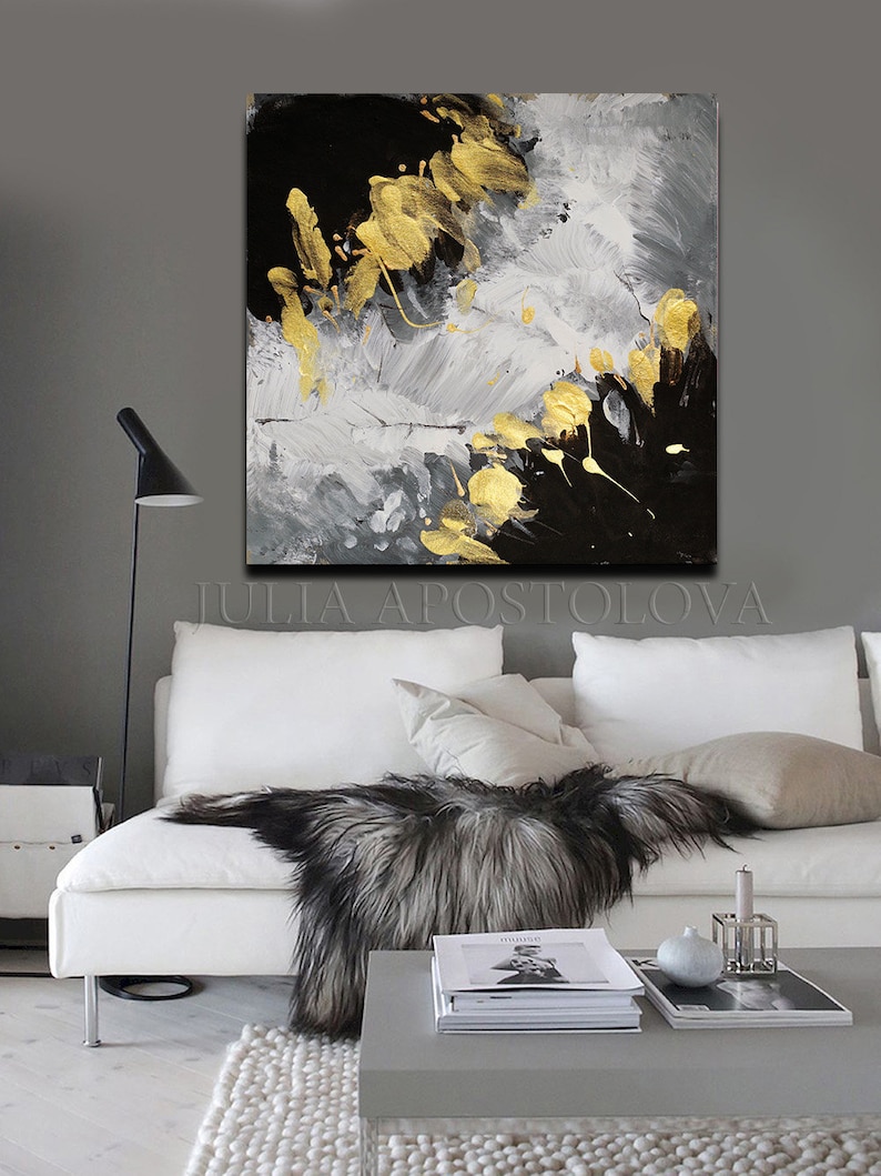 Grey Gold Black Art Elegant Wall Art for Livingroom Textured Etsy
