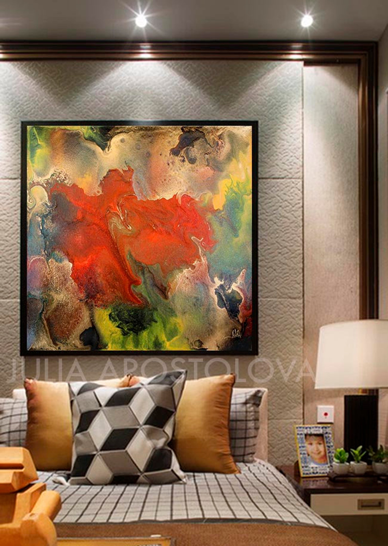 Large Wall Art Abstract Canvas Art Red and Gold Print Gold Etsy