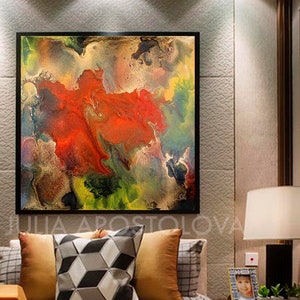 Large Wall Art, Abstract Canvas Art, Red and Gold, Print, Gold Large Abstract Print, ''Feelings Eruption'' by Fine Artist, Julia Apostolova image 8