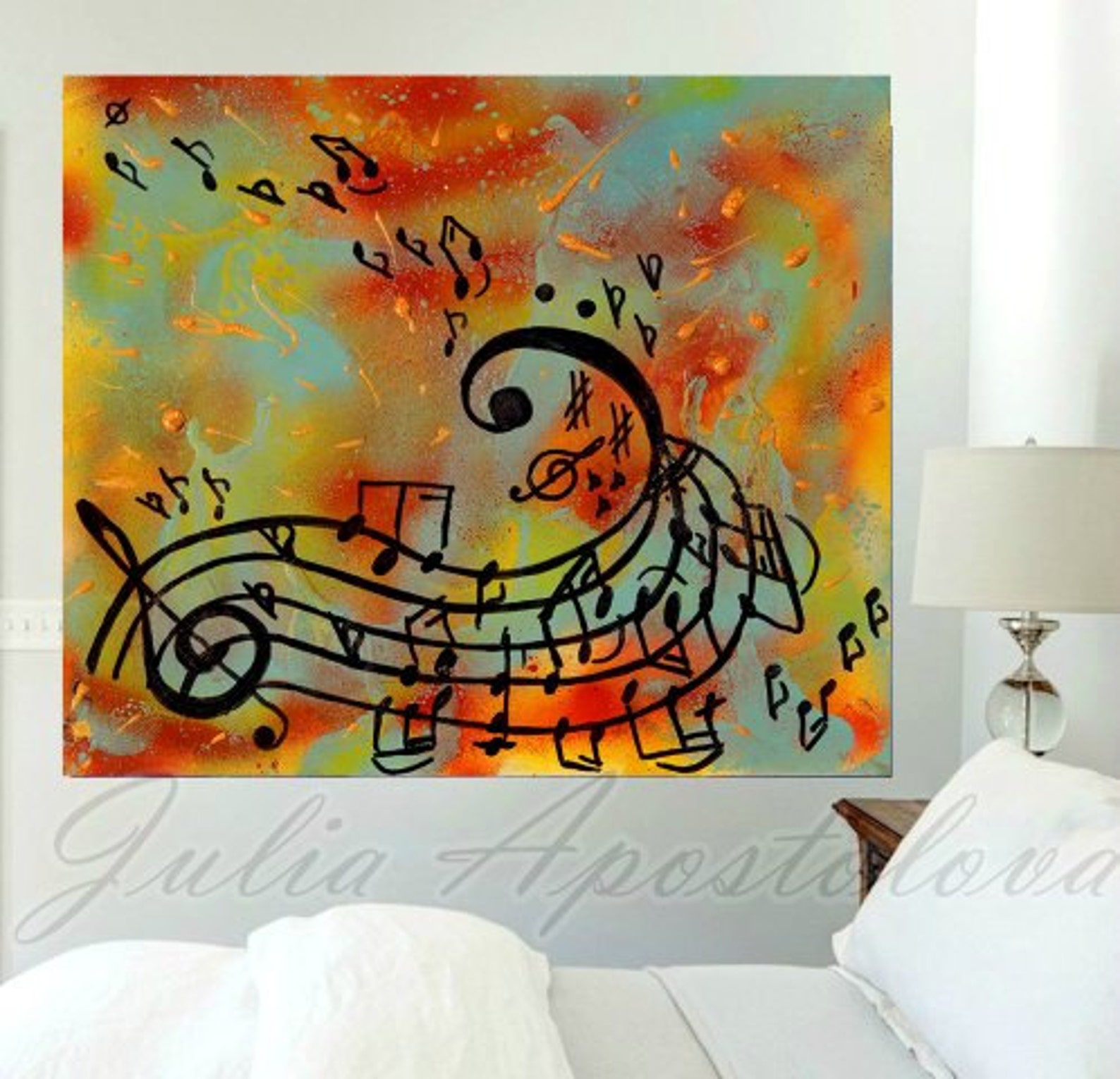 Music notes painting Abstract music art print Musical notes Etsy
