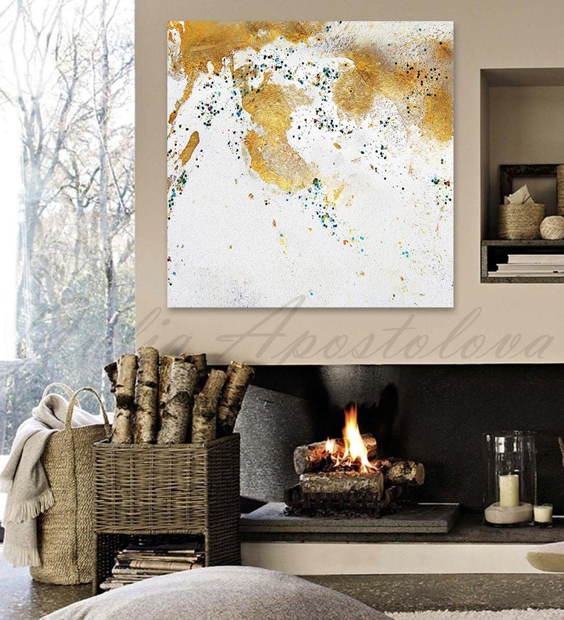 Gold Leaf Wall Art Abstract Minimalist Painting White Gold Large ...