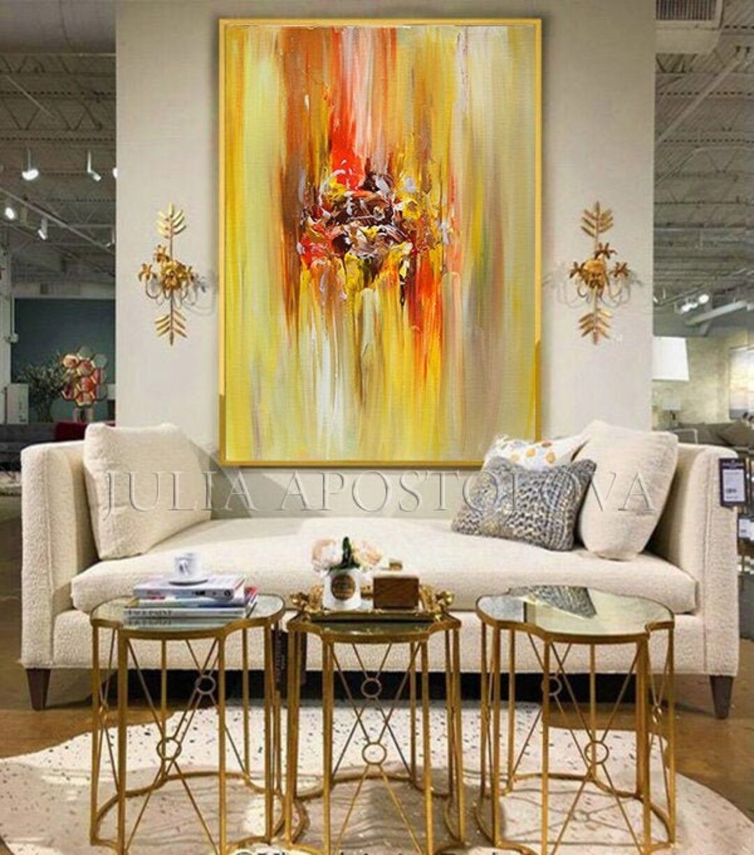 Yellow Abstract Art Canvas for Contemporary Decor or Boho and Etsy