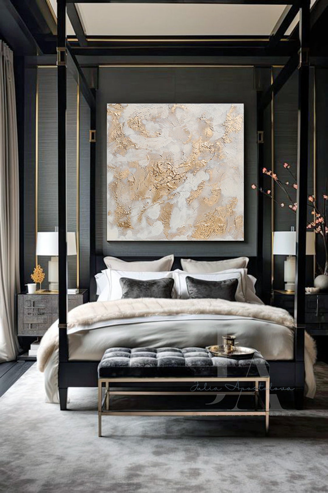Abstract Painting With White and Gold Leaf - Large Canvas Art - Wabi ...