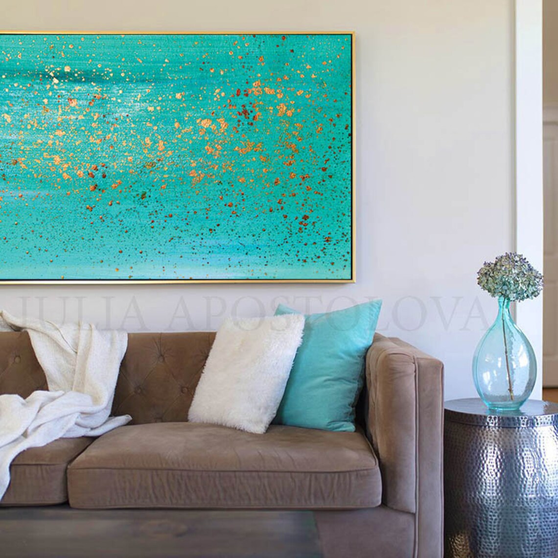 Turquoise Painting Minimalist Canvas Wall Art Turquoise Home Etsy