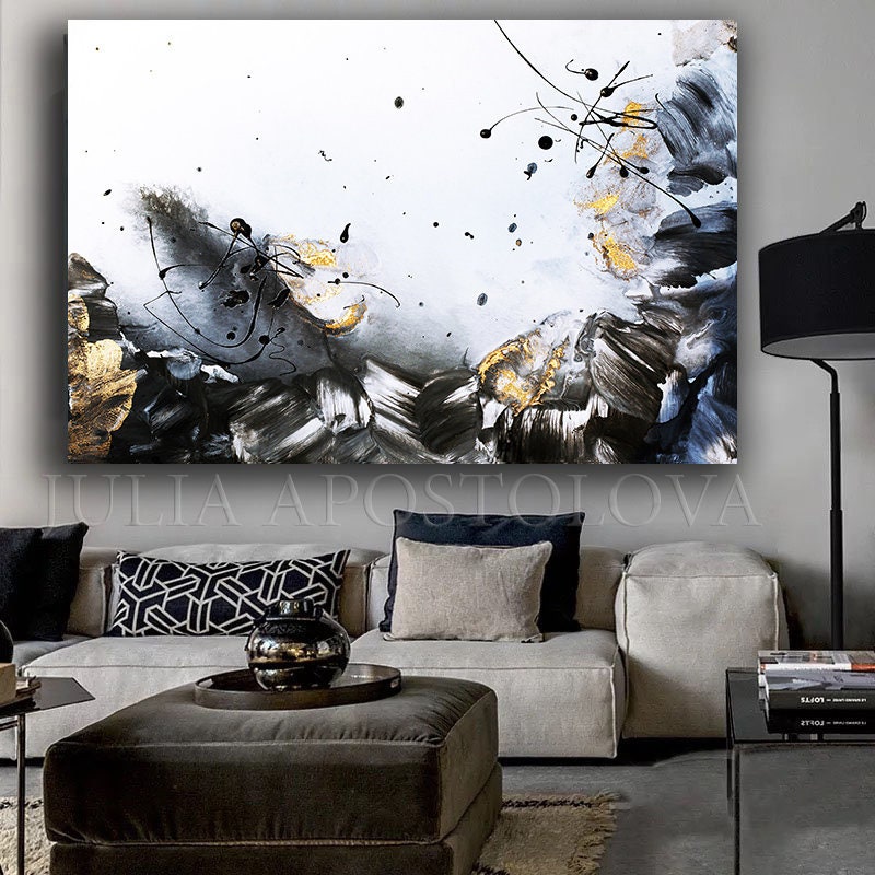 Extra Large Wall Art Gold Leaf Painting Black White - Gold Foil Wall Art Designs Extra Large Wall Art Gold Leaf Painting Black White - Gold Foil Wall Art Designs